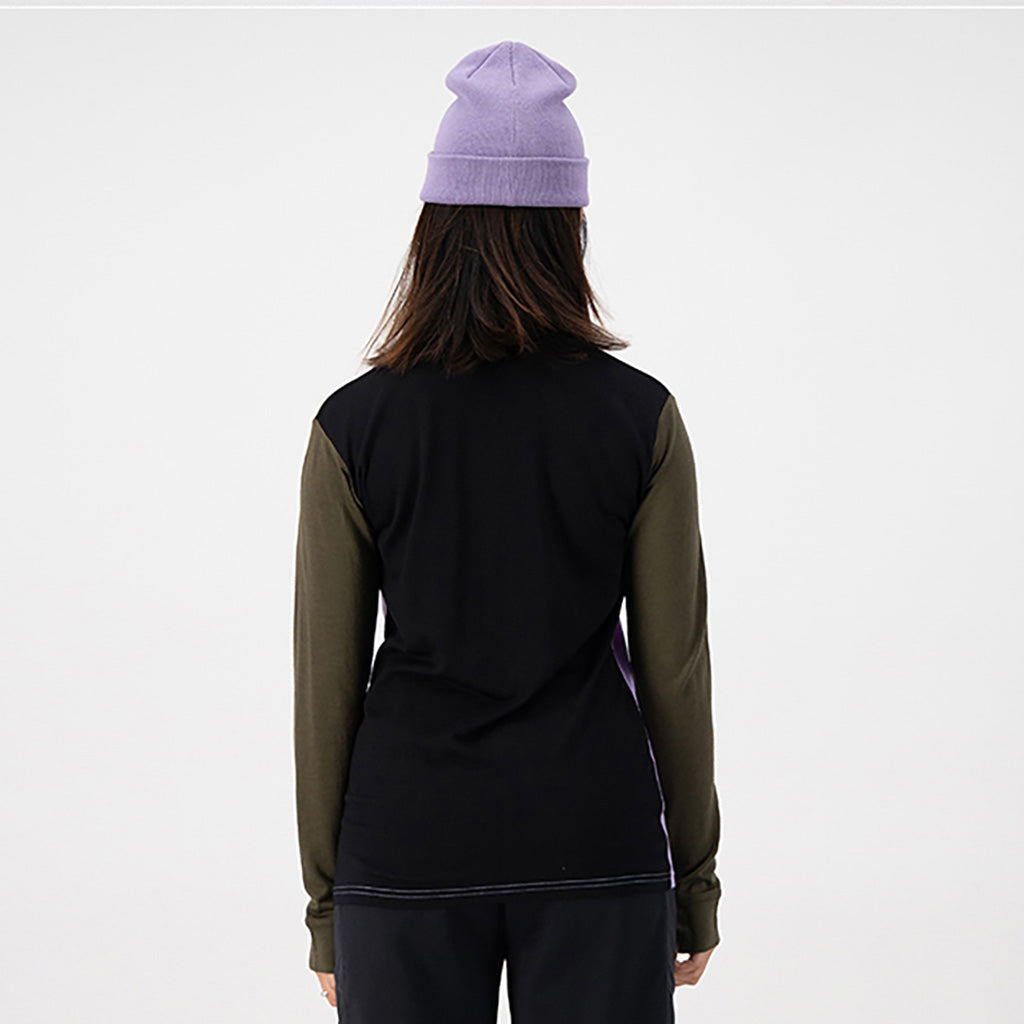 Yotei BF High Neck Midlayer i farven Lupin / Dark Olive / sort set bagfra