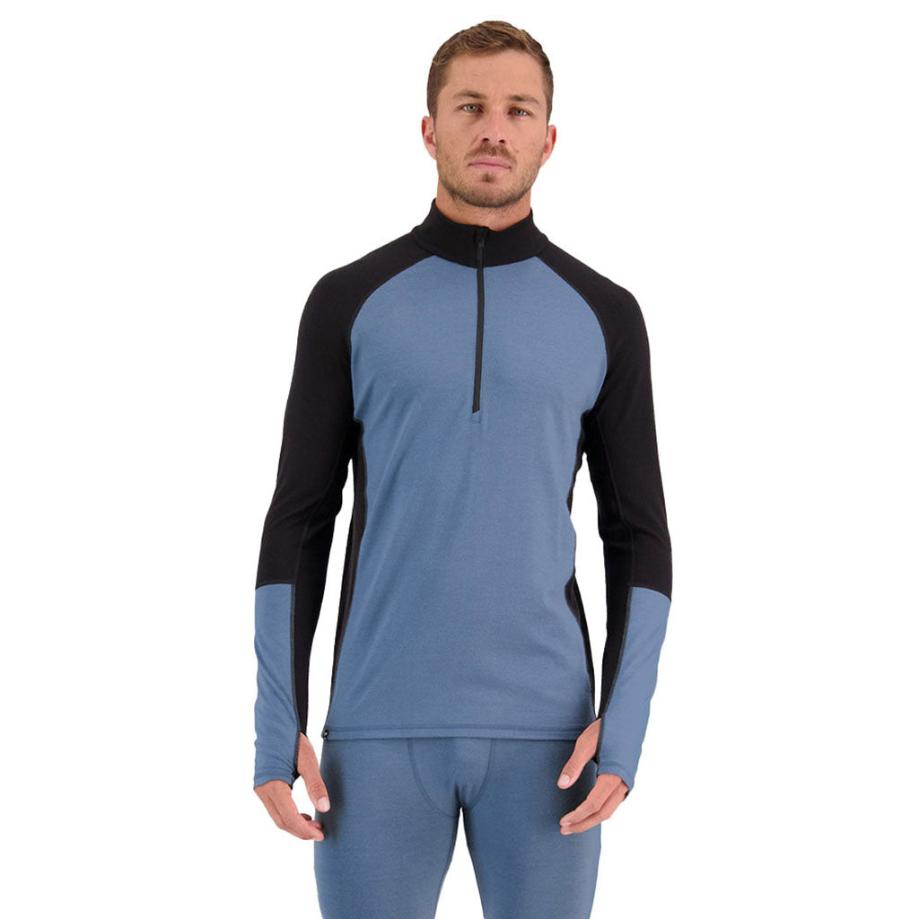 Skiundertøj, Olympus Half Zip i farven blå Slate / sort set forfra
