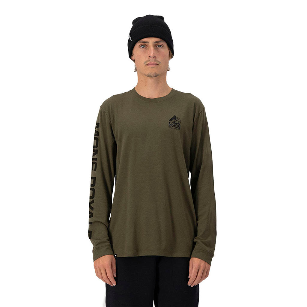 En T-Shirt, Icon LS i farven Dark Olive set forfra