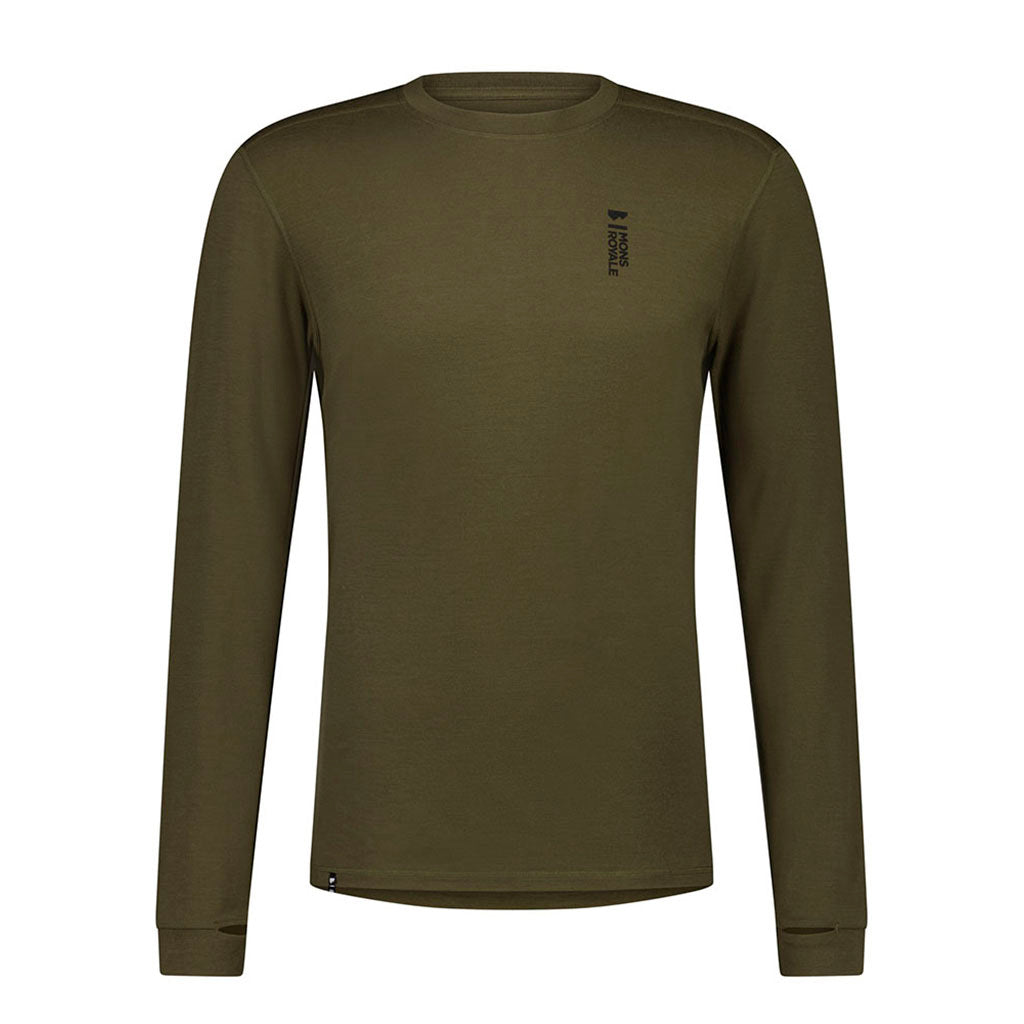 Skiundertøj, Cascade Merino Flex 200 LS i farven Dark Olive set forfra