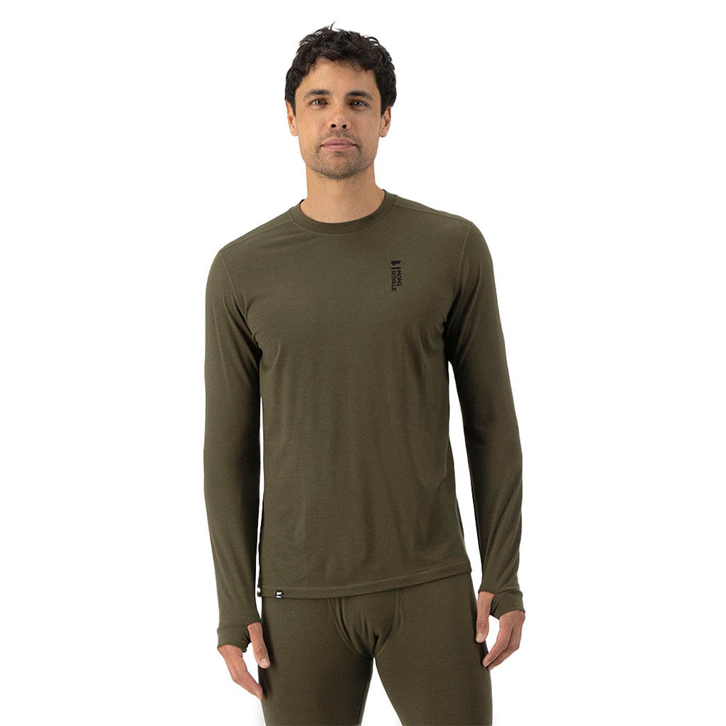 Skiundertøj, Cascade Merino Flex 200 LS i farven Dark Olive set forfra