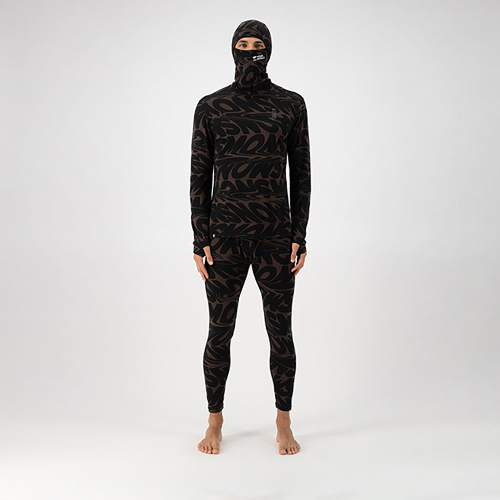 Skiundertøj, Cascade Merino Flex 200 LS i farven Signal Lost Cedar set forfra med halsedisse på også