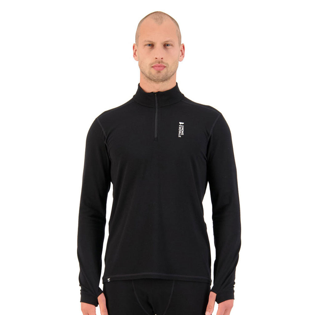 Skiundertøj, Cascade Merino Flex 200 1/4 Zip i farven sort set forfra på model