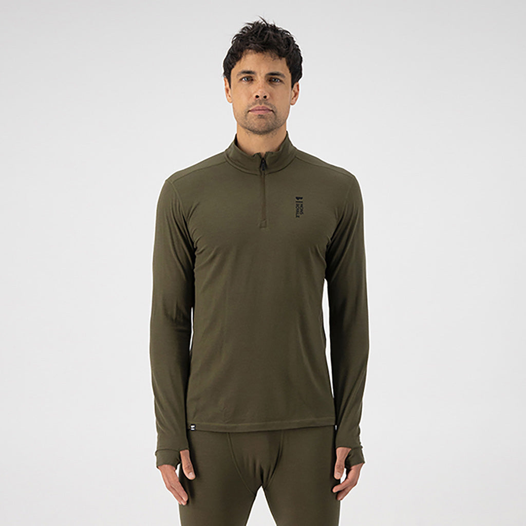 Skiundertøj, Cascade Merino Flex 200 1/4 Zip i farven Dark Olive set forfra