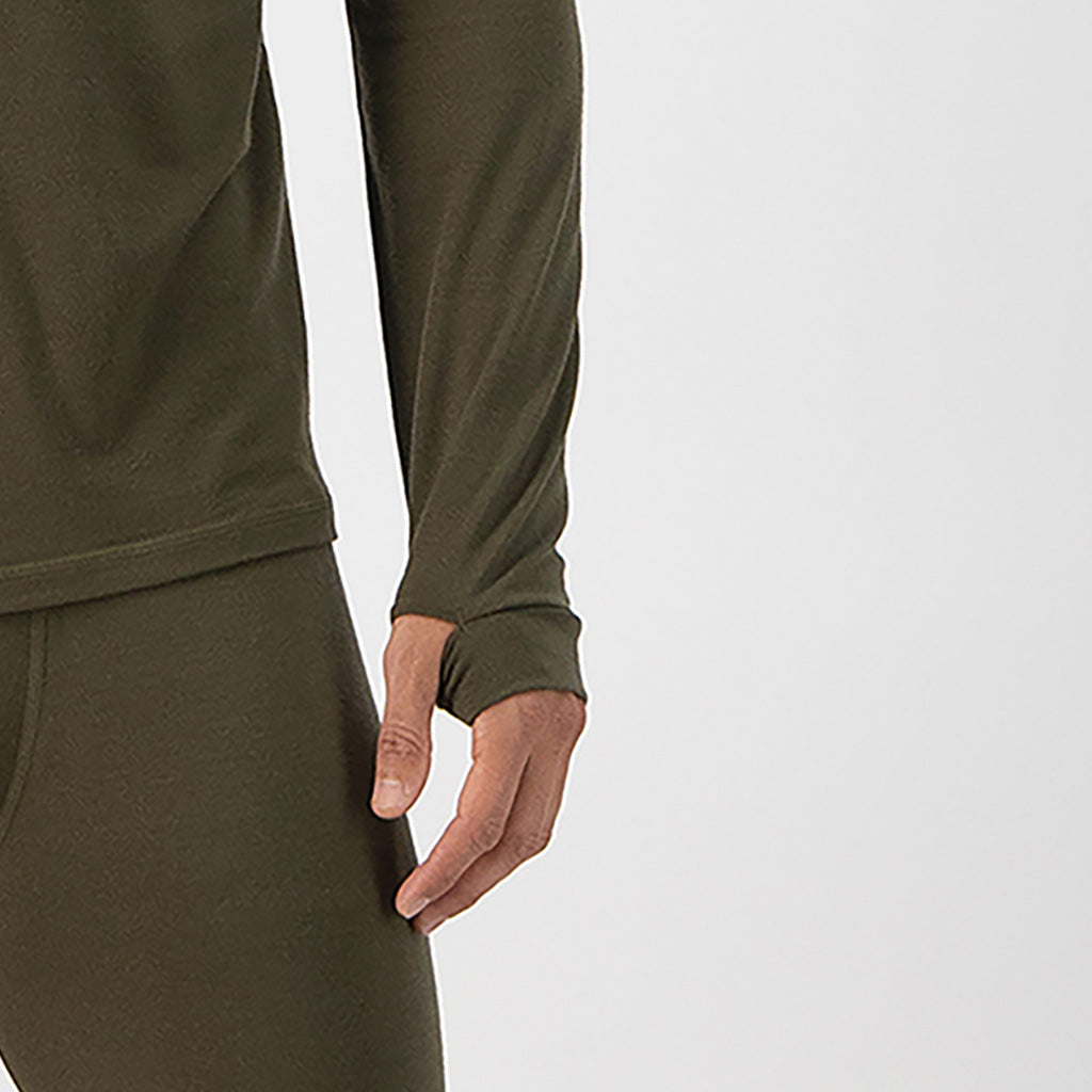 Skiundertøj, Cascade Merino Flex 200 1/4 Zip i farven Dark Olive nærbillede