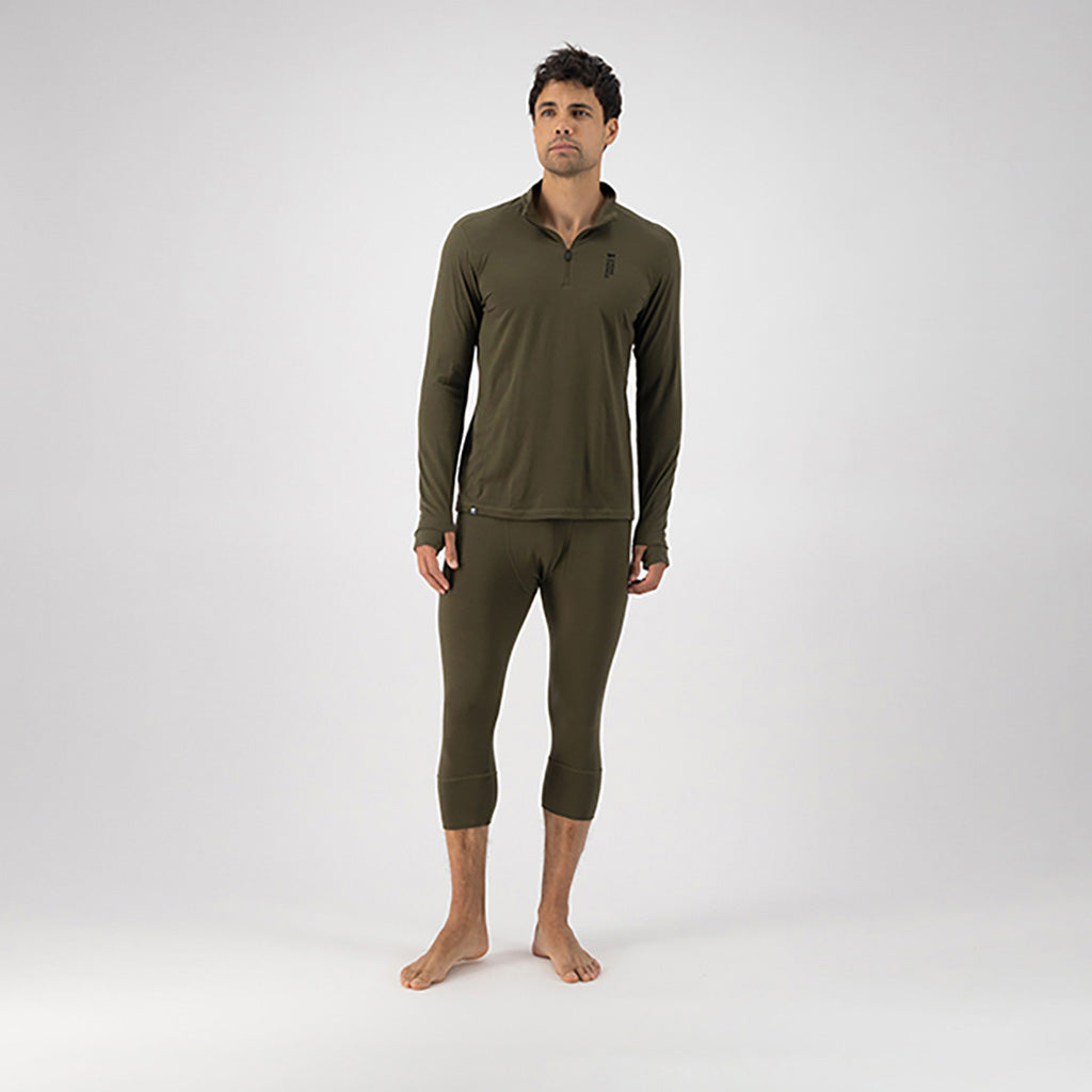 Skiundertøj, Cascade Merino Flex 200 1/4 Zip i farven Dark Olive set forfra