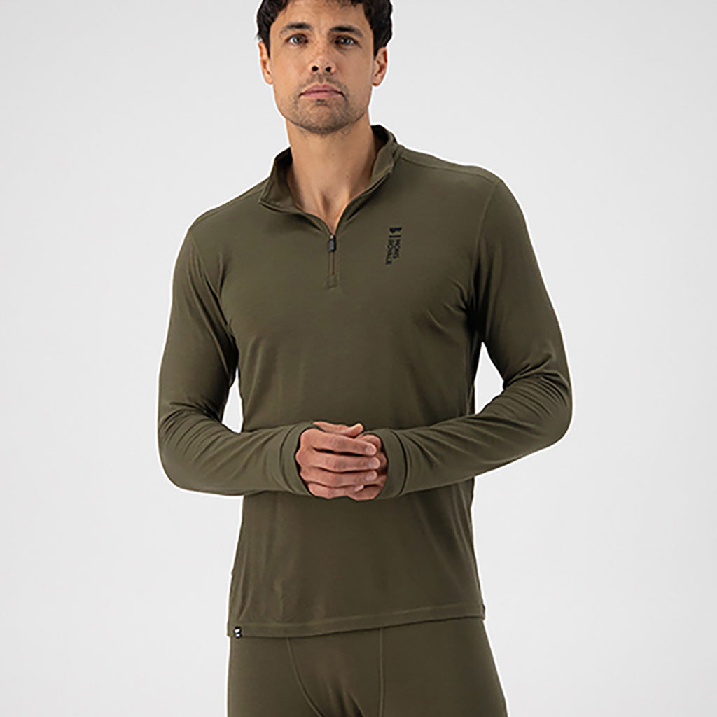 Skiundertøj, Cascade Merino Flex 200 1/4 Zip i farven Dark Olive set forfra