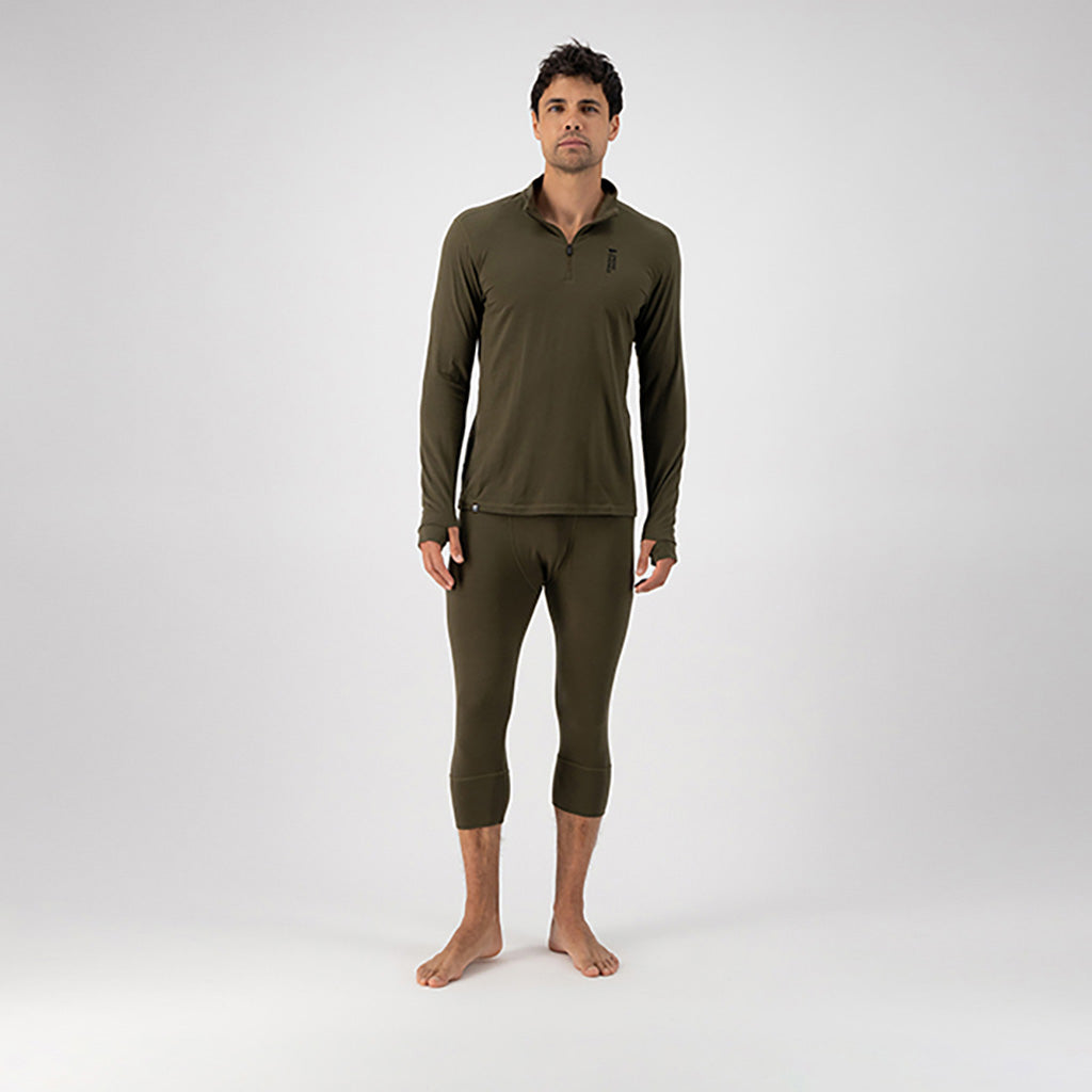 Skiundertøj, Cascade Merino Flex 200 1/4 Zip i farven Dark Olive set forfra