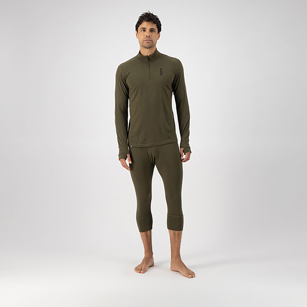 Skiundertøj, Cascade Merino Flex 200 1/4 Zip i farven Dark Olive set forfra