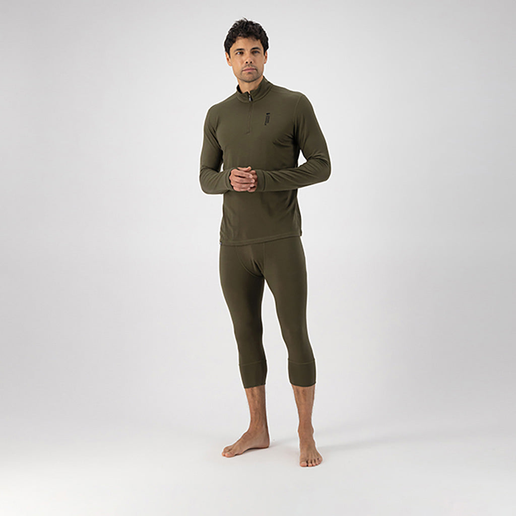 Skiundertøj, Cascade Merino Flex 200 1/4 Zip i farven Dark Olive set forfra