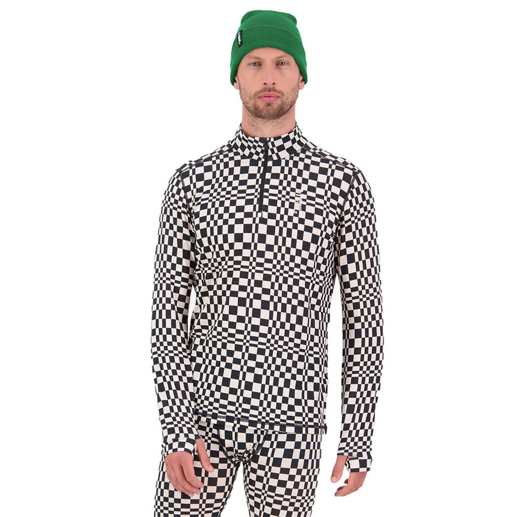 Skiundertøj, Cascade Merino Flex 200 1/4 Zip i farven Checkers set forfra