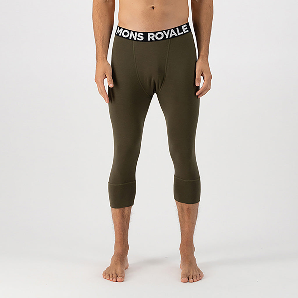 Skiundertøj, Cascade Merino Flex 200 3/4 i farven Dark Olive set forfra