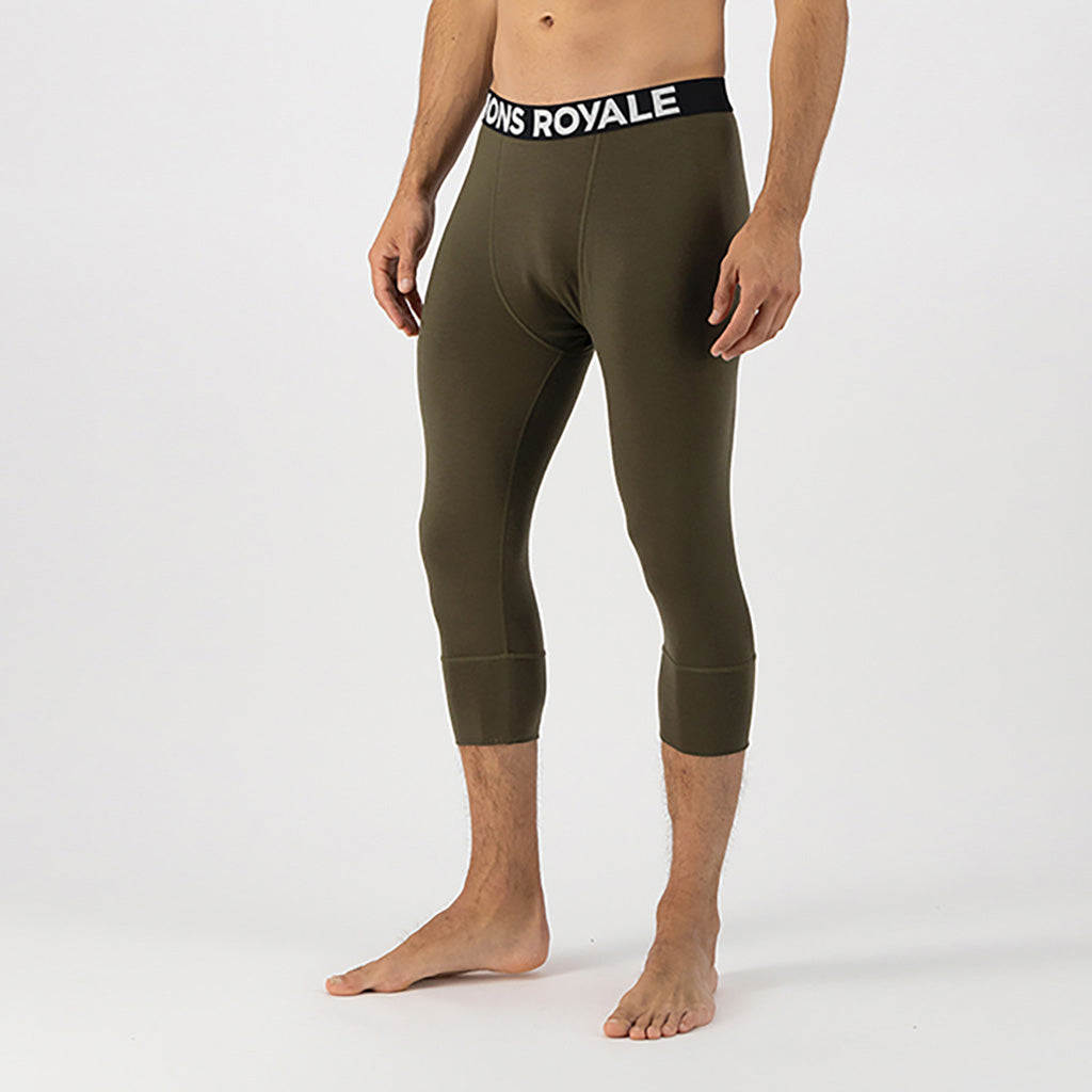 Skiundertøj, Cascade Merino Flex 200 3/4 i farven Dark Olive set forfra med vinkel