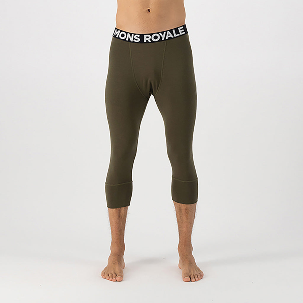 Skiundertøj, Cascade Merino Flex 200 3/4 i farven Dark Olive set forfra