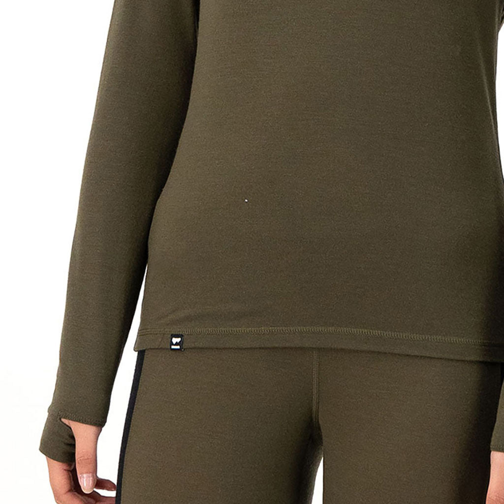 Skiundertøj, Cascade Merino Flex 200 LS i farven Dark Olive nærbillede