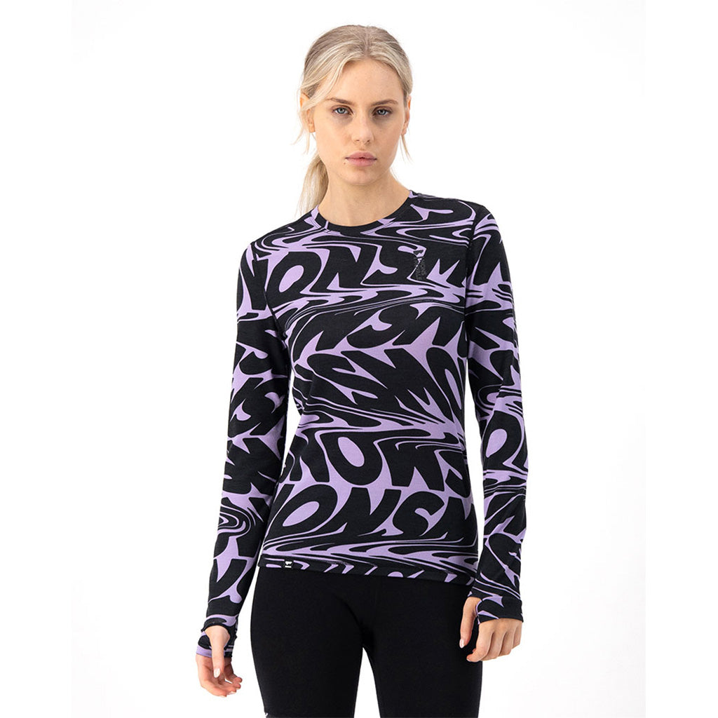Skiundertøj, Cascade Merino Flex 200 LS i farven Signal Lost Lupin set forfra på model