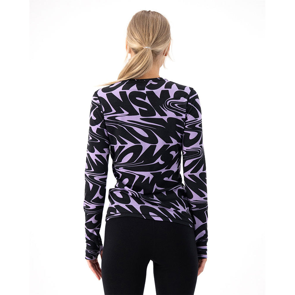 Skiundertøj, Cascade Merino Flex 200 LS i farven Signal Lost Lupin set bagfra på model