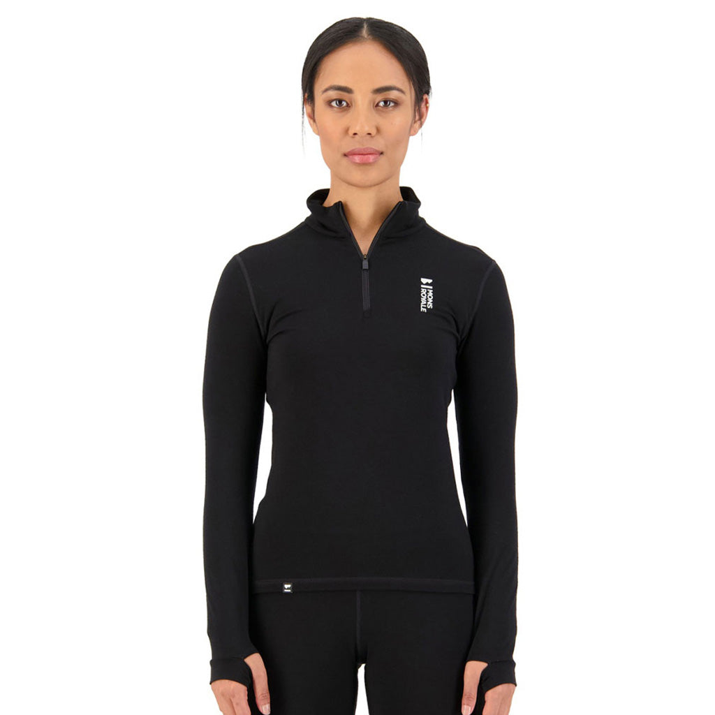 Skiundertøj, Cascade Merino Flex 200 1/4 Zip i farven sort set forfra