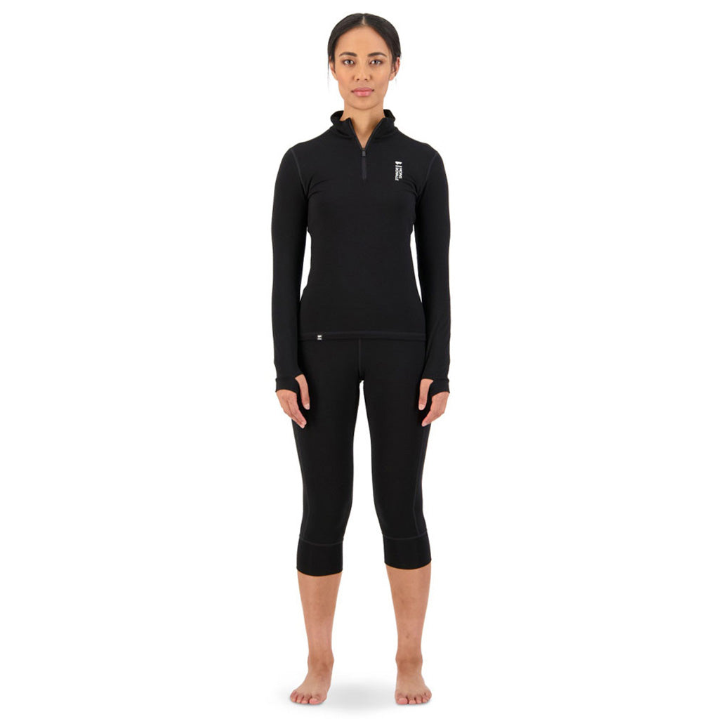 Skiundertøj, Cascade Merino Flex 200 1/4 Zip i farven sort set forfra