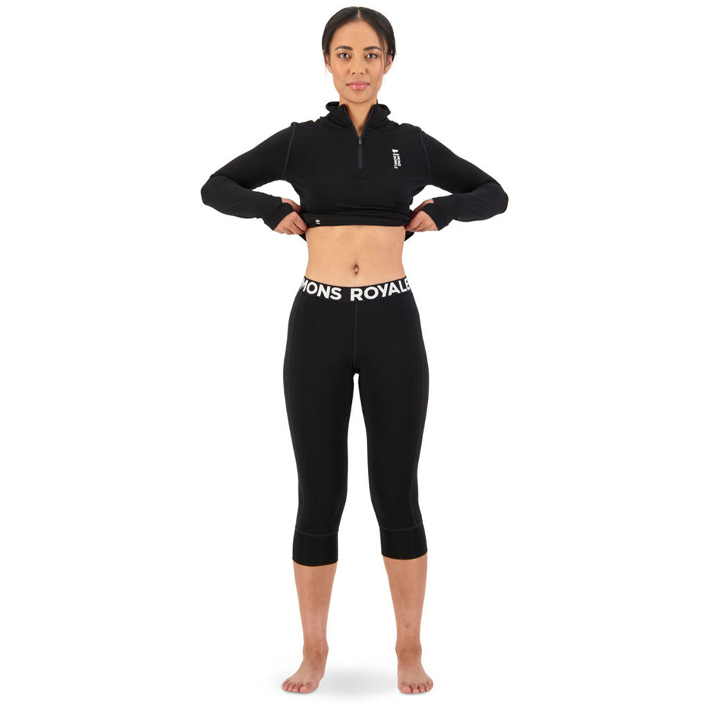 Skiundertøj, Cascade Merino Flex 200 3/4 i farven sort set forfra