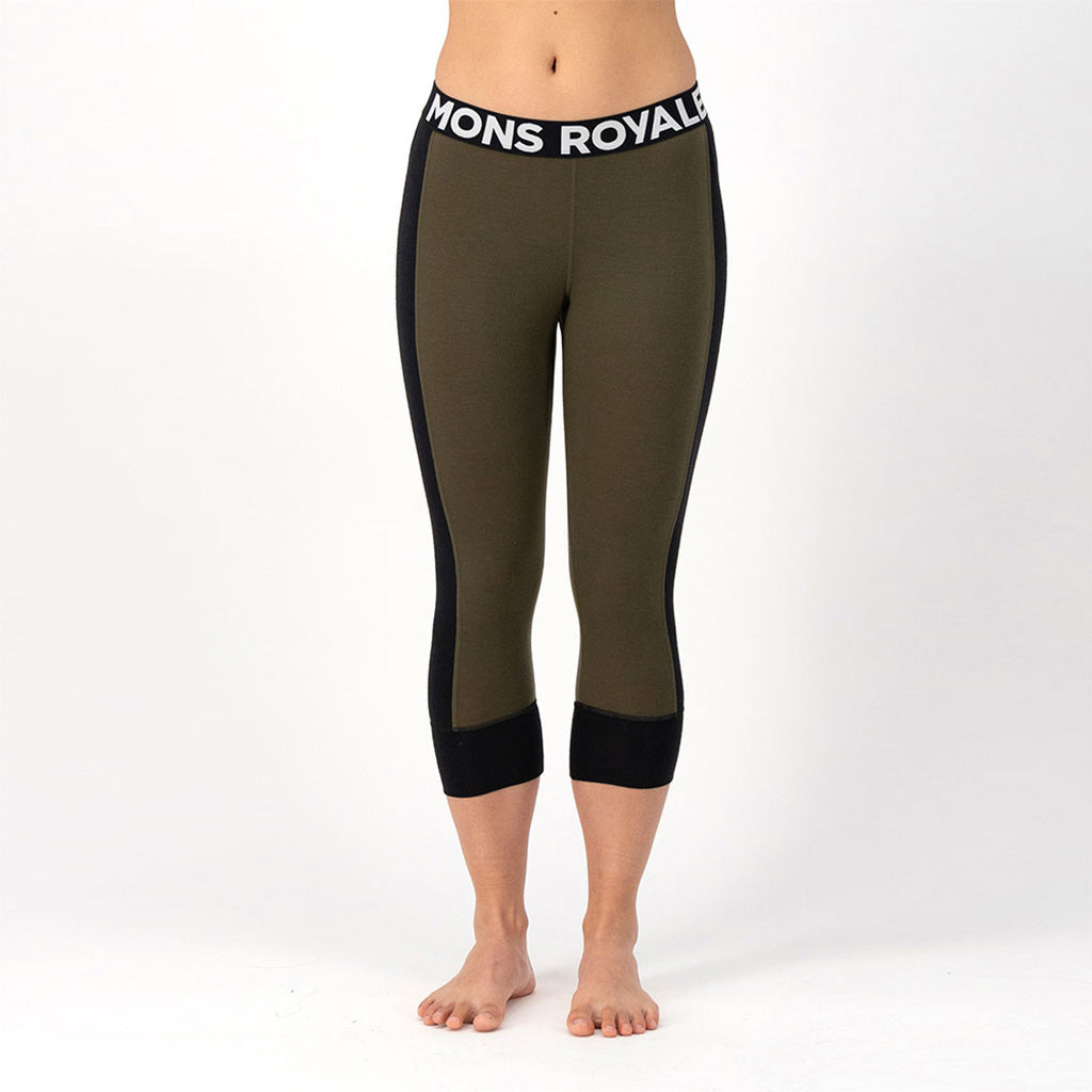 Skiundertøj, Cascade Merino Flex 200 3/4 i farven Dark Olive set forfra