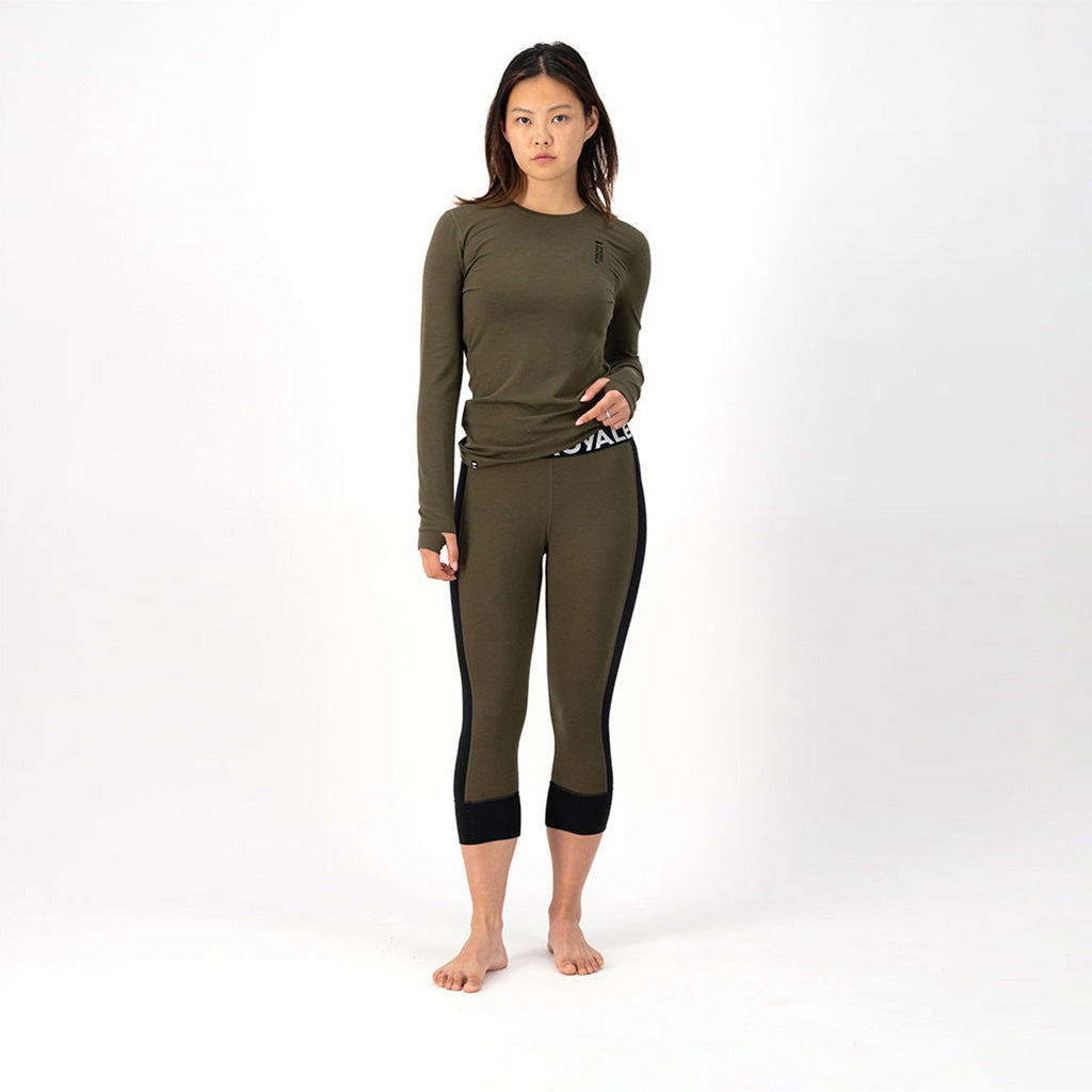 Skiundertøj, Cascade Merino Flex 200 3/4 i farven Dark Olive set forfra