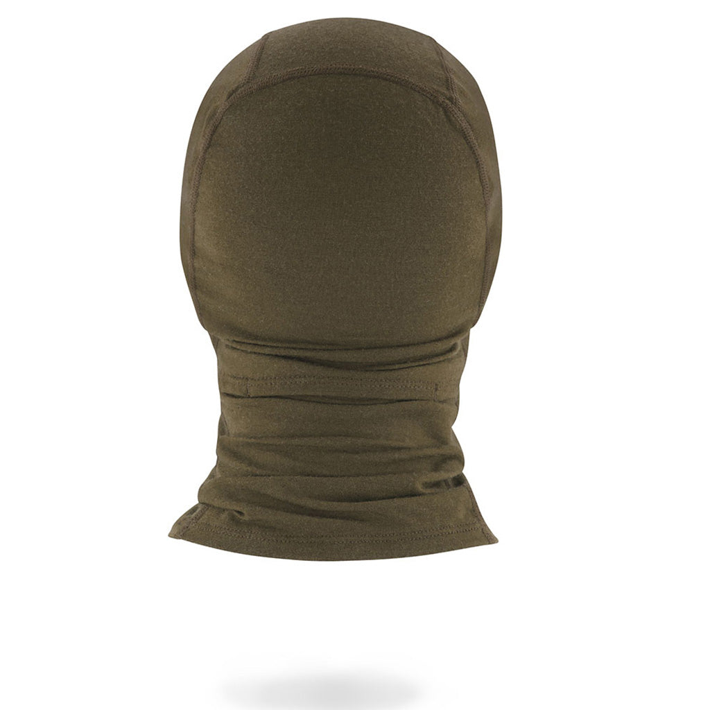 En Halsedisse, Santa Rosa Merino Flex 200 Balaclava i farven Dark Olive set bagfra