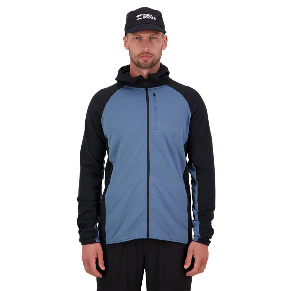 Approach Merino Shift Fleece Hood Midlayer i farven blå Slate/sort set forfra