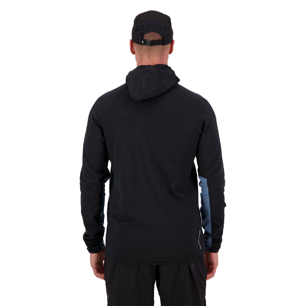Approach Merino Shift Fleece Hood Midlayer i farven blå Slate/sort set bagfra