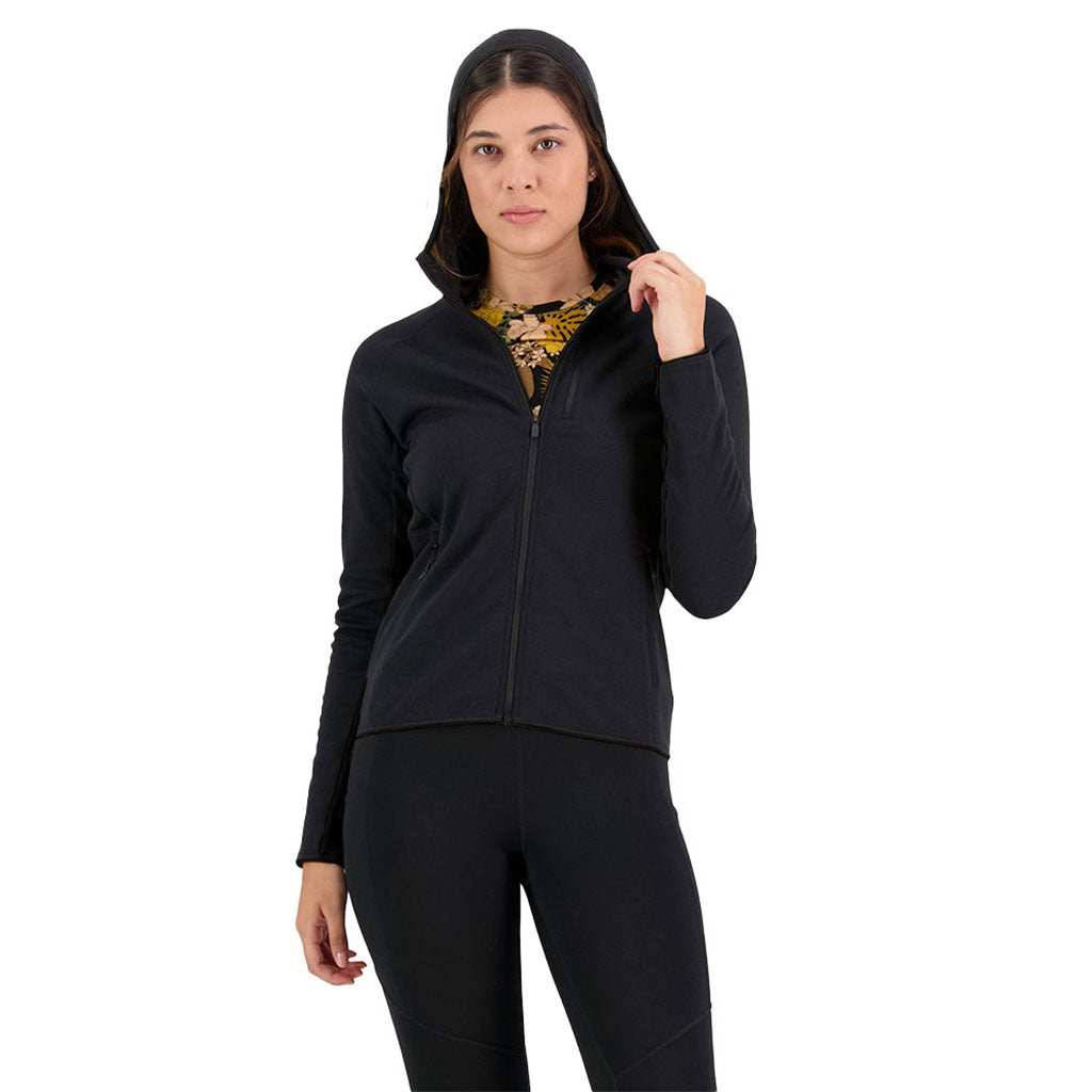 Approach Merino Shift Fleece Hood Midlayer i farven sort set forfra på afstand