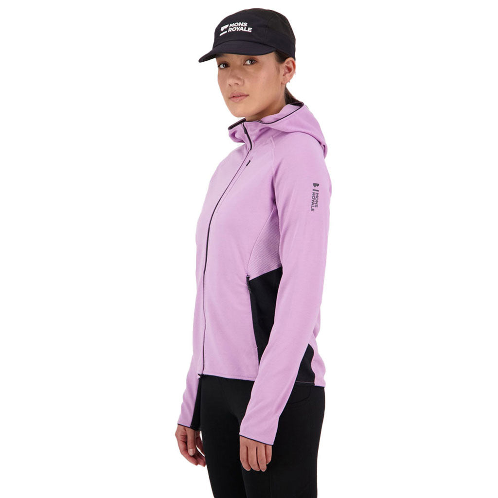 Approach Merino Shift Fleece Hood Midlayer i farven Orchid / sort
