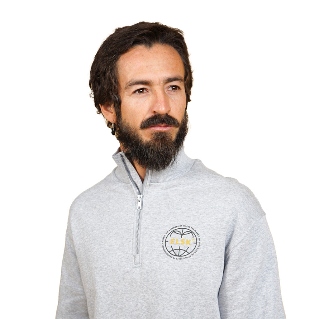 En Sweatshirt, Statement Globe CH Halfzip i farven grå set forfra på model