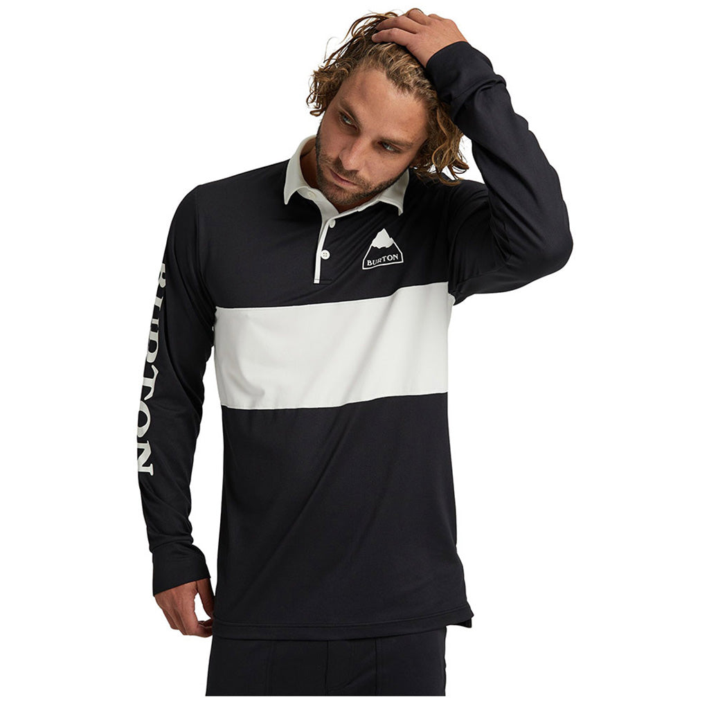 En Langærmet T-Shirt, Midweight Rugby Shirt i farven sort / Stout hvid set forfra