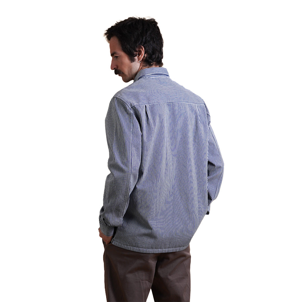 En Skjorte, Hickory Striped BD i farven Navy set bagfra