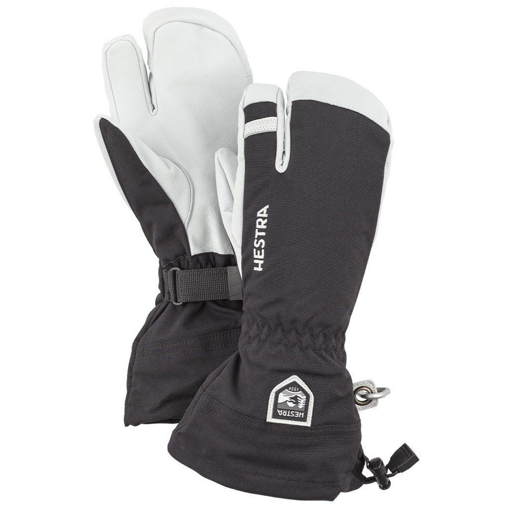 Army Leather Heli Ski 3 Finger Handsker i farven sort/Offhvid