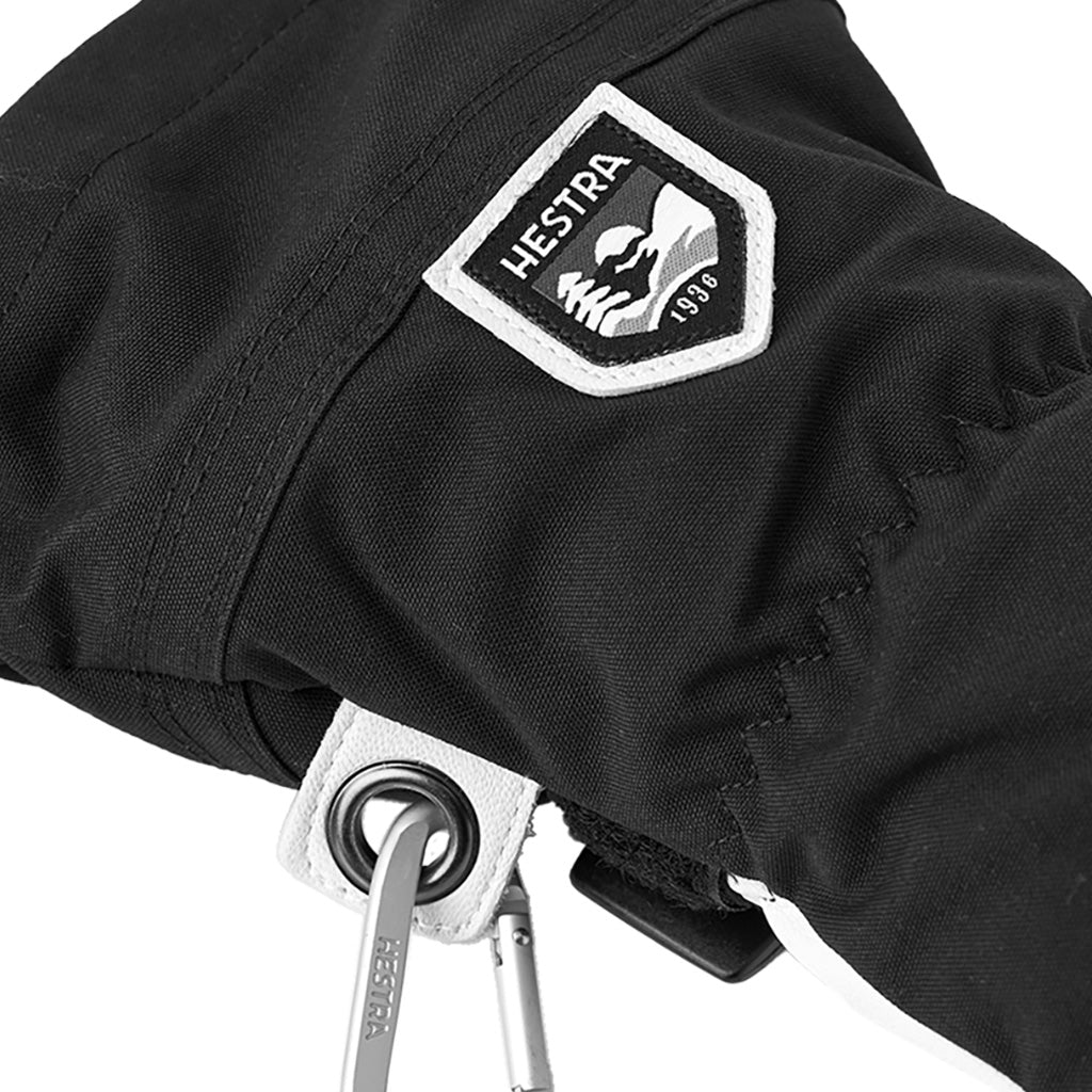 Army Leather Heli Ski 3 Finger Handsker i farven sort/Offhvid nærbillede