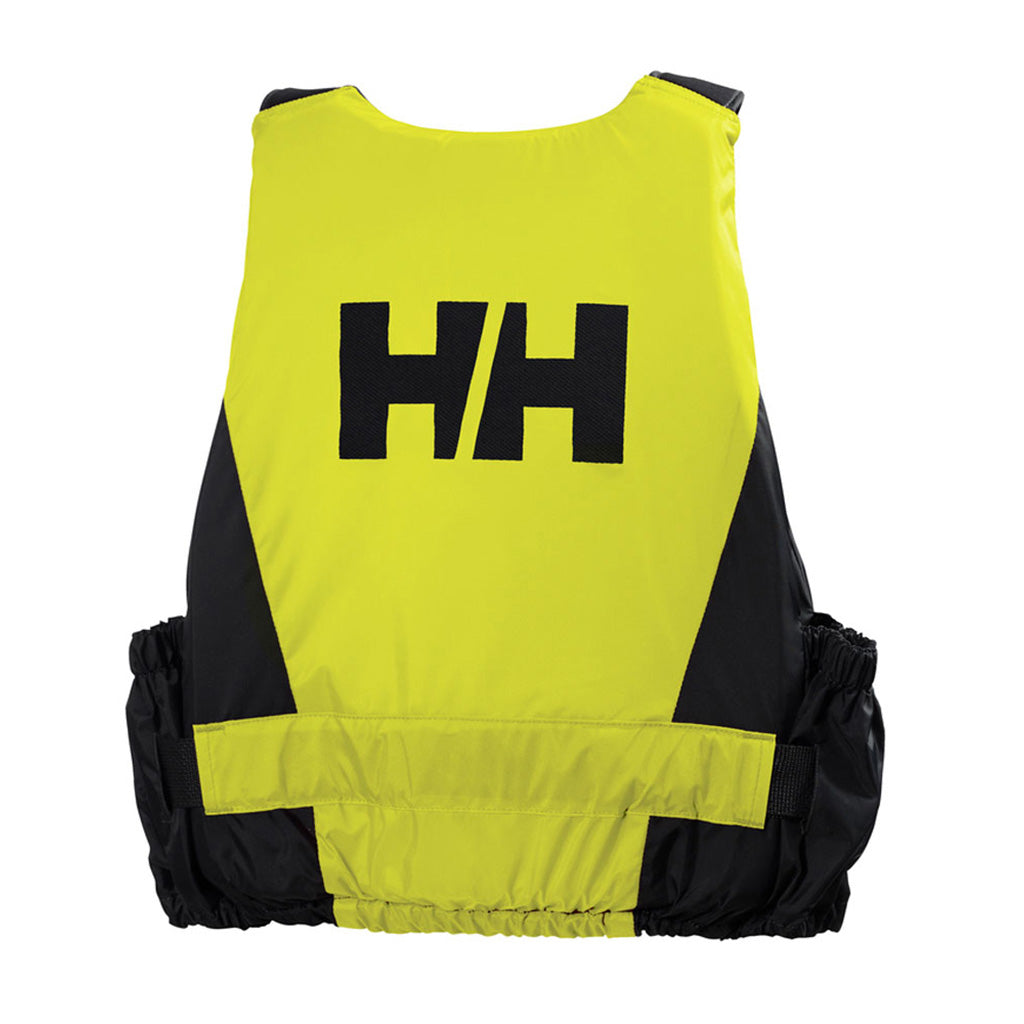 En Svømmevest, Rider i farven gul/sort set bagfra