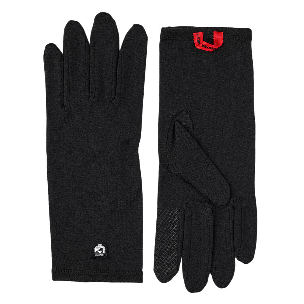 Merino Wool Liner Long 5 finger Handsker i farven Svart