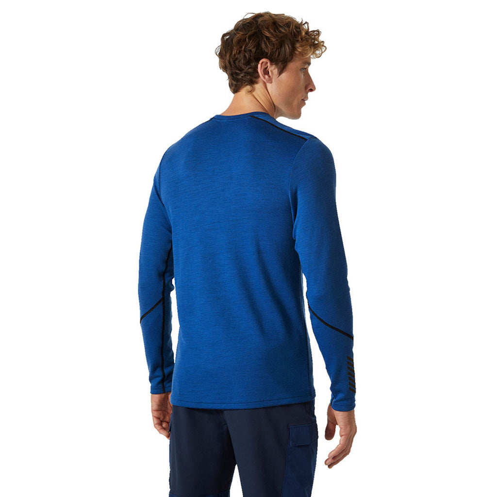 Skiundertøj, Lifa Merino Midweight Crew i farven Cobalt 2.0 set bagfra