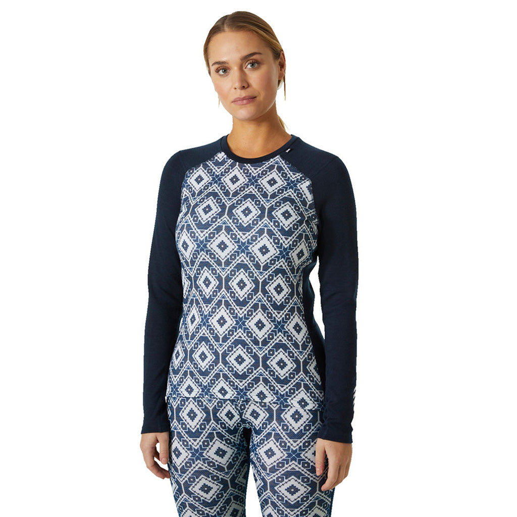 Skiundertøj, Lifa Merino MidGra Crew i farven Navy set forfra