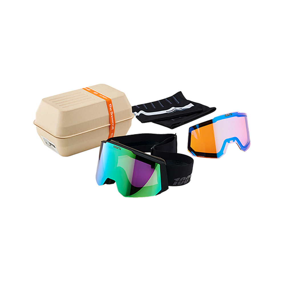 En Skibrille, Snowcraft i farven Hiper sort/grøn/Mir. grøn set samlet med linse og brillecover