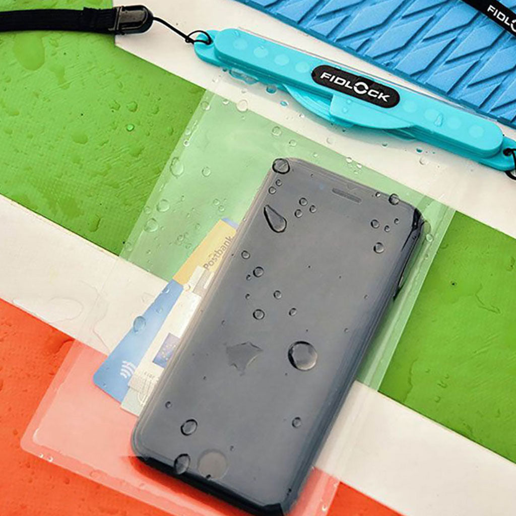Dry Bag Medi. i farven Petrol / Transparent set oppe fra
