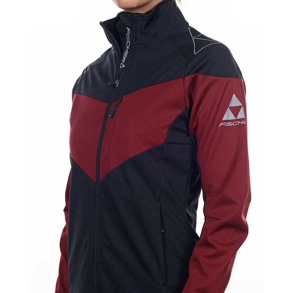 En Fleece, ASARNA SOFTSHELL JACKET i farven sort-Burgundy set fra venstre side
