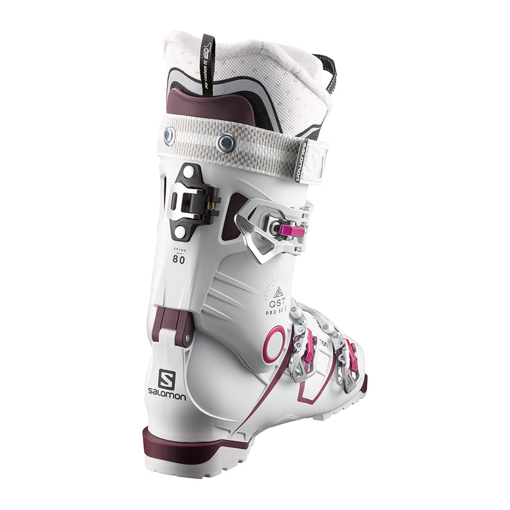 QST Pro 80 Skistøvler i farven hvid/Burgandy/Pink nærbillede set fra siden