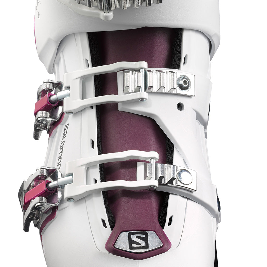 QST Pro 80 Skistøvler i farven hvid/Burgandy/Pink nærbillede af spænde