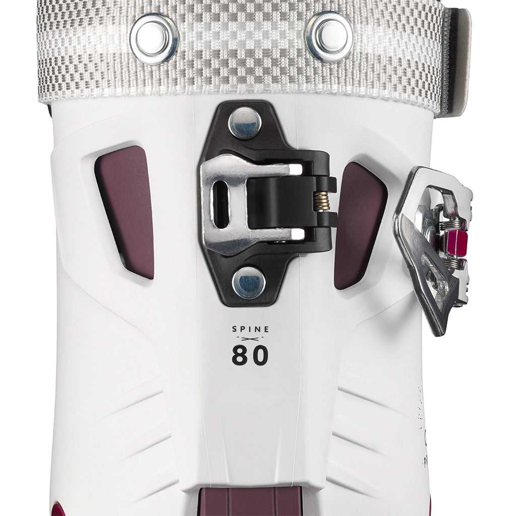 QST Pro 80 Skistøvler i farven hvid/Burgandy/Pink nærbillede af spænde