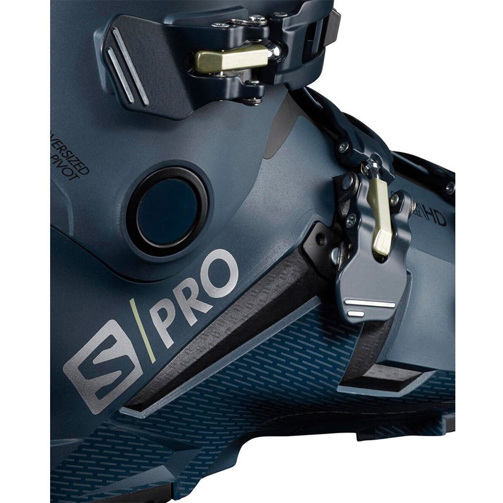 S/Pro 100 Skistøvler i farven Petrol blå/sort nærbillede af spænde