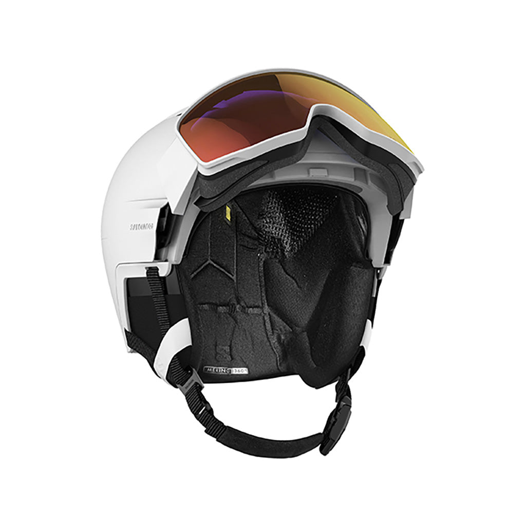 En Skihjelm, Driver Prime Sigphoto MIPS i farven hvid set forfra med visir oppe