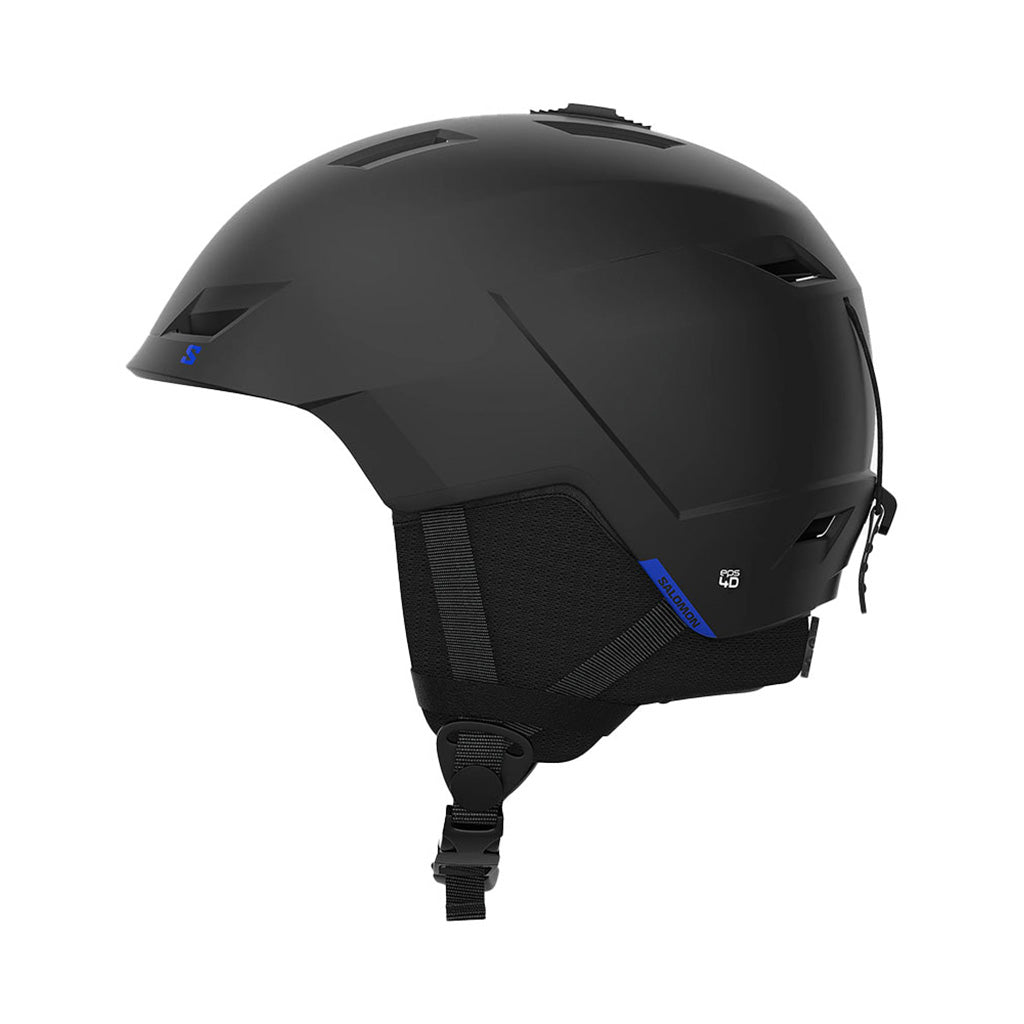 En Skihjelm, Pioneer LT i farven sort Pop Race blå set fra venstre side