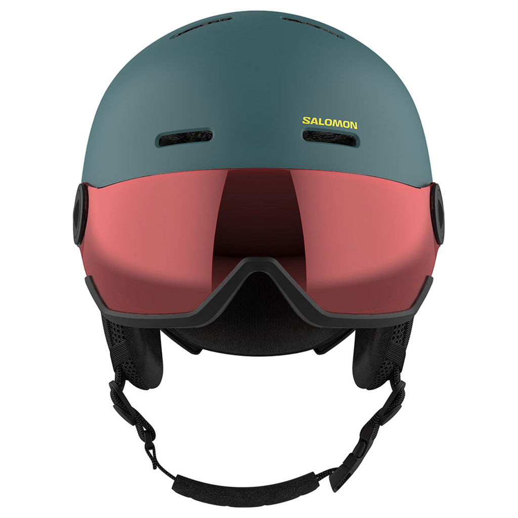 En Skihjelm, Orka Visor i farven North At/Un Fls rød set forfra